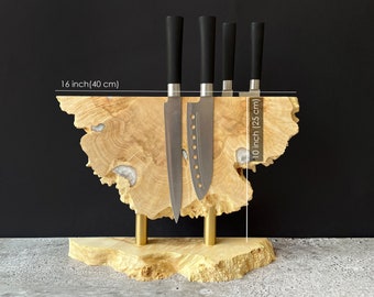 Magnetic Knife Block Holder,Kitchen Knives Sets Holder,Housewarming gift,Christmas Gift,Knife Block Wood Epoxy Resin,Live Edge Knife Block