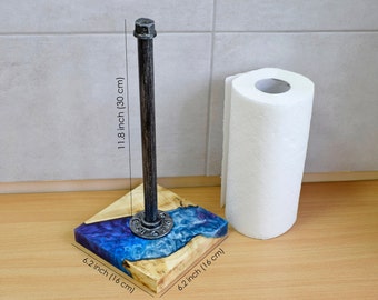 Paper towel holder standing,kitchen paper napkin holder,Wooden Epoxy Resin Paper towel holder,kitchen decor,christmas gift him mom daugter