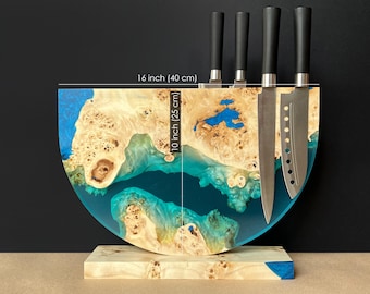 Magnetic Knife Holder Countertop,Wooden Knife Block,Epoxy Resin Wood Kitchen Knife Holder,Knife Rack,Knife Board Magnetic,Knife Stand