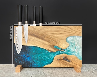 Magnetic Knife Holder Countertop,Wooden Knife Block,Epoxy Resin Wood Kitchen Knife Holder,Knife Rack,Knife Board Magnetic,Knife Stand