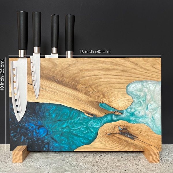 Magnetic Knife Holder Countertop,Wooden Knife Block,Epoxy Resin Wood Kitchen Knife Holder,Knife Rack,Knife Board Magnetic,Knife Stand