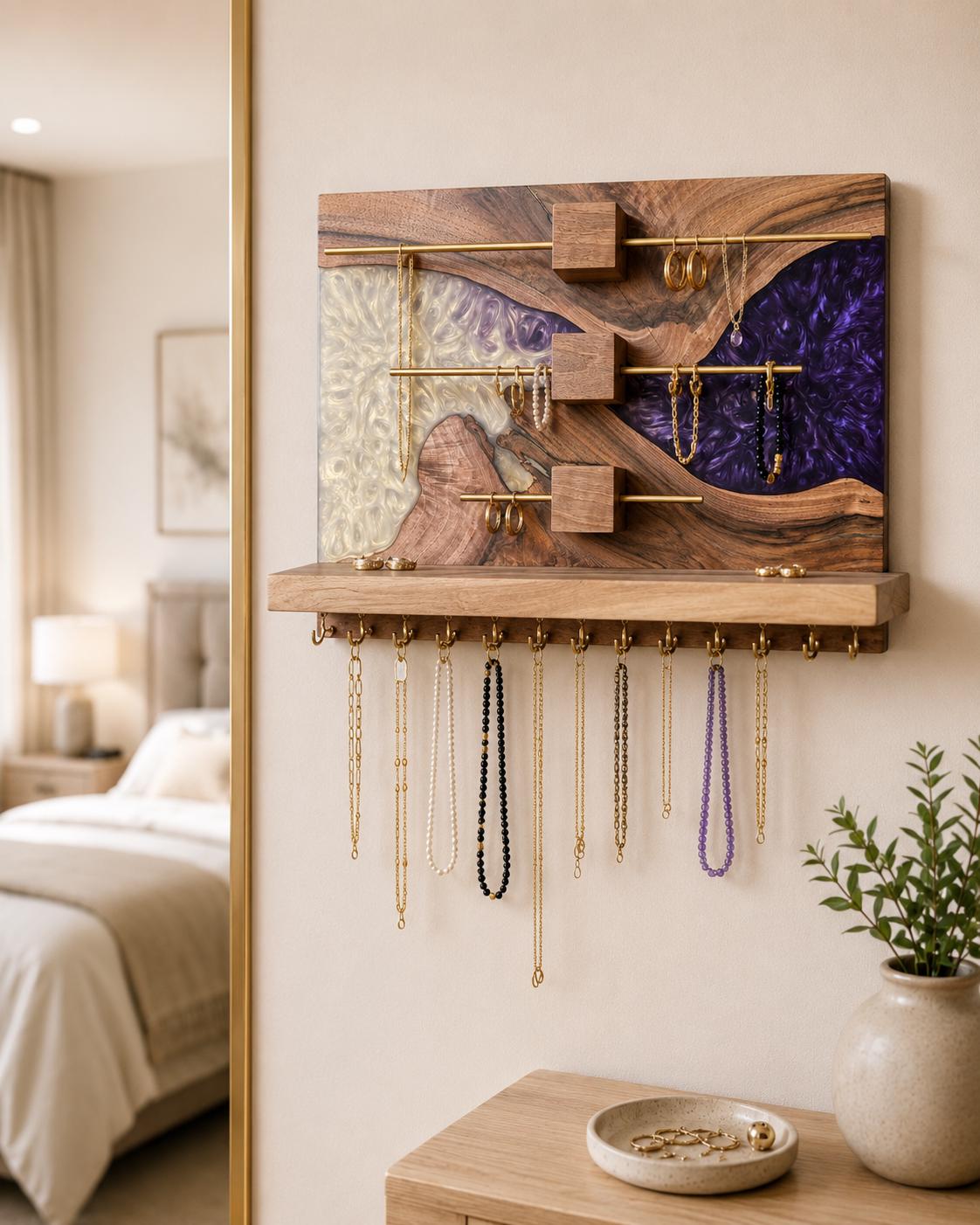 Jewelry Organizer Wood Epoxy Resin,Necklace Organizer,Earring Holder,Ring Holder,Jewelry Holder,Earring Display,Necklace stand,Gift for her