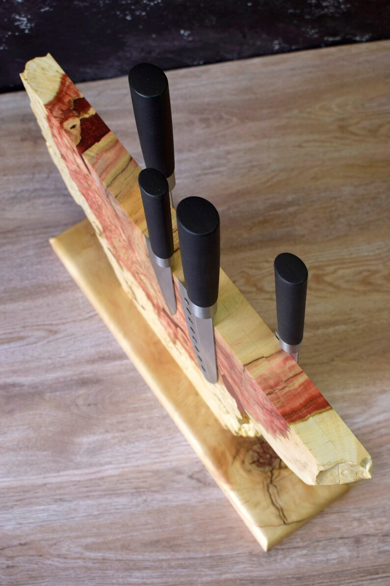 Knife Holder Block With Live Edgeburl Wood Knives Etsy
