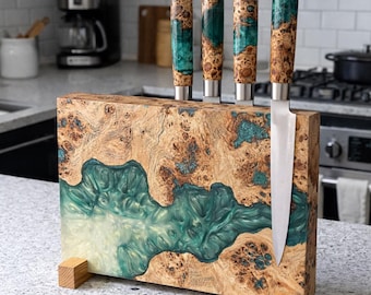 Magnetic Knife Holder Countertop,Wooden Knife Block,Epoxy Resin Wood Kitchen Knife Holder,Knife Rack,Knife Board Magnetic,Knife Stand