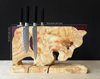 Magnetic Knife Block Holder,Kitchen Knives Sets Holder,Housewarming gift,Christmas Gift,Knife Block Wood Epoxy Resin,Live Edge Knife Block