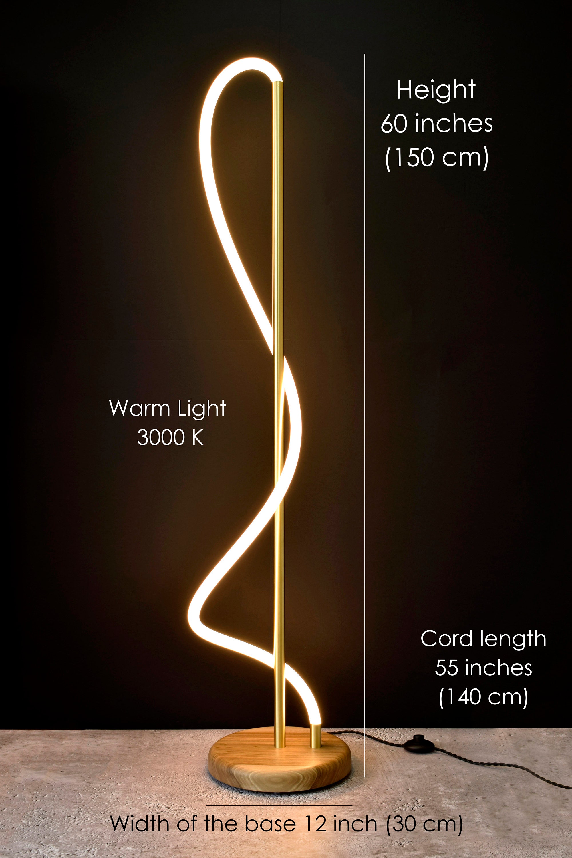 Brass Wood Floor Lamp,wood Arc Floor Lamp,natural Wood Walnut