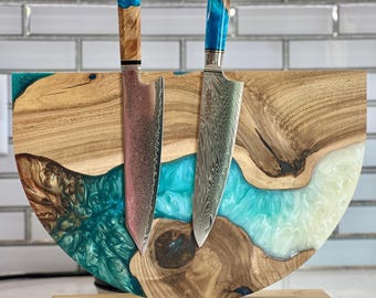 Magnetic Knife Holder Countertop,Wooden Knife Block,Epoxy Resin Wood Kitchen Knife Holder,Knife Rack,Knife Board Magnetic,Knife Stand