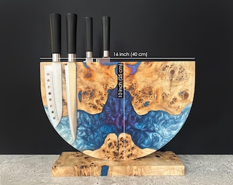 Magnetic Knife Holder Countertop,Wooden Knife Block,Epoxy Resin Wood Kitchen Knife Holder,Knife Rack,Knife Board Magnetic,Knife Stand