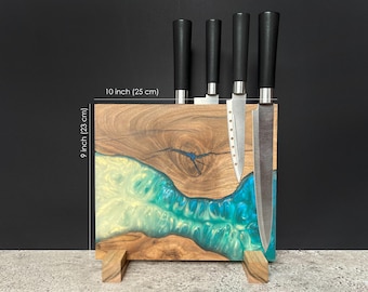 Magnetic Knife Holder Countertop,Wooden Knife Block,Epoxy Resin Wood Kitchen Knife Holder,Knife Rack,Knife Board Magnetic,Knife Stand