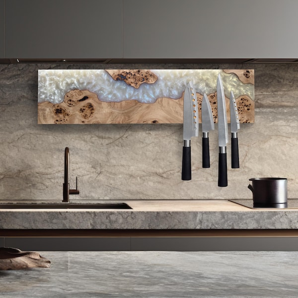 Large Magnetic Knife Rack Block Holder,knife block magnetic,knife block wood,Knife strip,Magnetic Knife Stand,Epoxy Wood Knife holder Rack