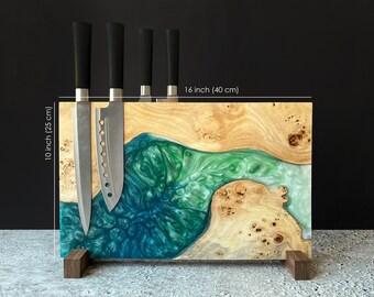 Wooden Magnetic Knife Block,Magnetic Knife Holder,Epoxy Resin Wood Knife Display,Knive Wood Holder,Knife Stand Olive Burl Wood Knife Block