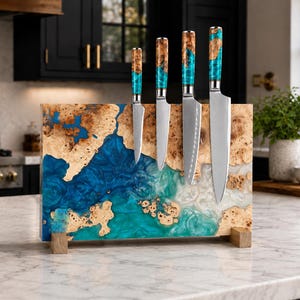 Wooden Magnetic Knife Rack Holder with Epoxy Resin,knife strip,knife block,Wood Knife Stand,Magnetic Knife Block,Kitchen Housewarming Gift