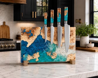 Wooden Magnetic Knife Rack Holder with Epoxy Resin,knife strip,knife block,Wood Knife Stand,Magnetic Knife Block,Kitchen Housewarming Gift