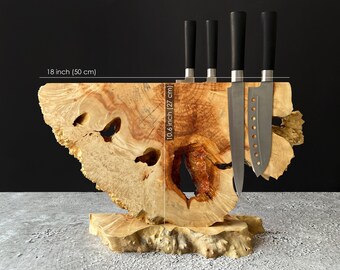 Magnetic Knife Block,Wooden Knife Holder,Knife Storage,Kitchen Knife Stand,Live Edge Burl Wood Knife Holder,Knife Display,Knife Board Rack