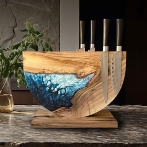 Magnetic Knife Holder Countertop,Wooden Knife Block,Epoxy Resin Wood Kitchen Knife Holder,Knife Rack,Knife Board Magnetic,Knife Stand