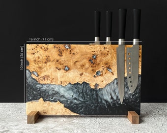 Wooden Magnetic Knife Block,Magnetic Knife Holder,Epoxy Resin Wood Knife Display,Knive Wood Holder,Knife Stand Olive Burl Wood Knife Block