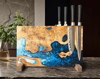 Countertop Magnetic Knife Holder,Wooden Knife Block,Epoxy Resin Wood Kitchen Knife Holder,Knife Rack,Knife Board Magnetic,Knife Stand