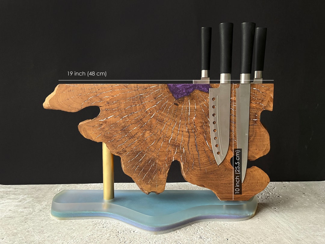 Knife Holder Block With Live Edge,burl Wood Knives Block