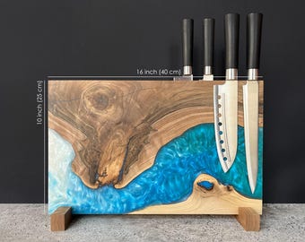 Magnetic Knife Holder Countertop,Wooden Knife Block,Epoxy Resin Wood Kitchen Knife Holder,Knife Rack,Knife Board Magnetic,Knife Stand