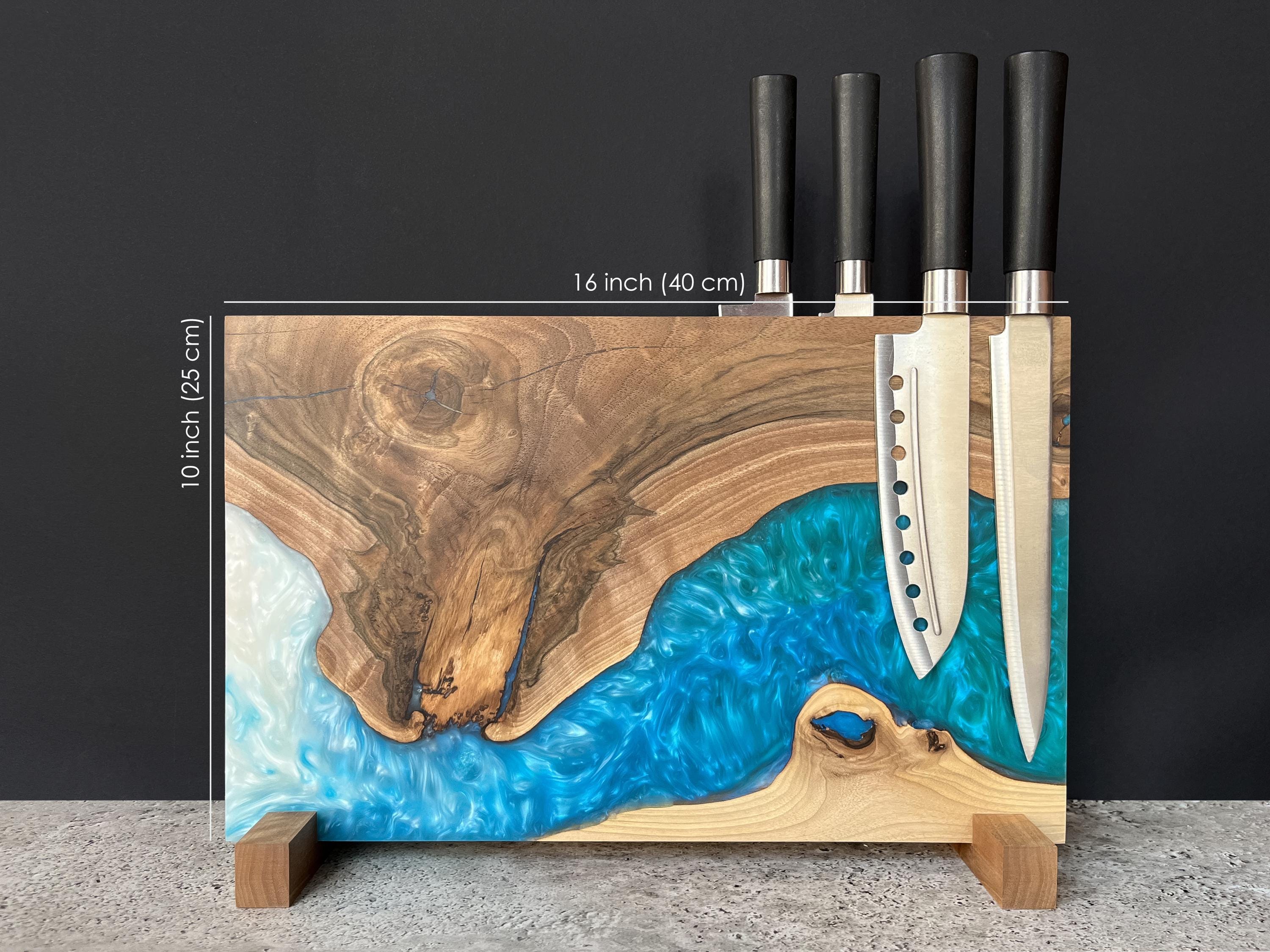 Porte couteau magnétique fabriqué à la main avec base en bois