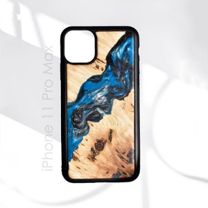 Coque en résine de bois iPhone 11 Pro Max, coque en bois burl, coque en résine de bois, cadeau en bois, étui en bois sculpté, étui en bois de résine époxy, étui de téléphone personnalisé, cadeau