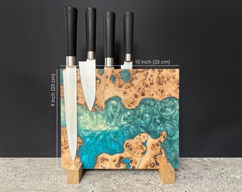 READY TO SHIP Wooden magnetic knife block,Knife display,wooden knife block,Knife Rack,Kitchen Knife block,wood and epoxy resin knife block