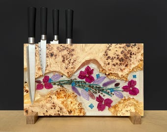 Magnetic Knife Block Countertop,Hardwood Knife Stand,Wood Epoxy Resin Knife Block,Knife Storage,Knife Display,Knife Rack,Large Knife Block