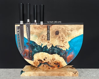 Magnetic Knife Holder Countertop,Wooden Knife Block,Epoxy Resin Wood Kitchen Knife Holder,Knife Rack,Knife Board Magnetic,Knife Stand