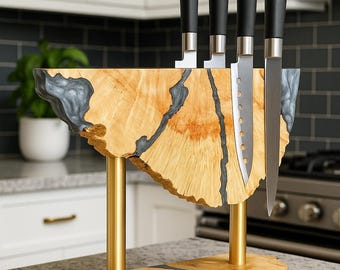 Magnetic Knife Block,Custom wood resin knife block,Kitchen knife holder countertop,large magnetic knife block,Modern Kitchen Knife Holder