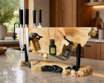 Bloque magnético para cuchillos de encimera, soporte de madera para cuchillos, soporte de madera para cuchillos de cocina de resina epoxi, estante para cuchillos, tabla magnética para cuchillos, soporte para cuchillos