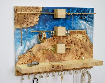 Jewelry Organizer Wood Epoxy Resin,Necklace Organizer,Earring Holder,Ring Holder,Jewelry Holder,Earring Display,Necklace stand,Gift for her