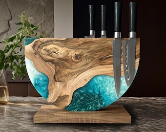 Magnetic Knife Holder Countertop,Wooden Knife Block,Epoxy Resin Wood Kitchen Knife Holder,Knife Rack,Knife Board Magnetic,Knife Stand