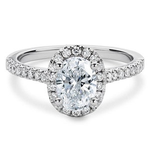 Luxurious 4 Carat Oval Cut Shape Full White Moissanite with White Moissanite Accents Halo Ring For Engagement, Wedding, Gift