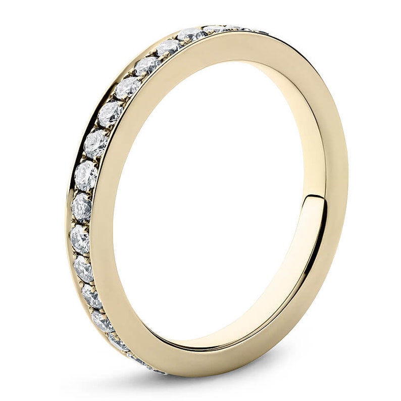 Bridal Anniversary Dainty Ring Band Delicate Full Eternity Moissanite Wedding Band In 10K14K18K WhiteYellowRose Solid Gold /& Silver