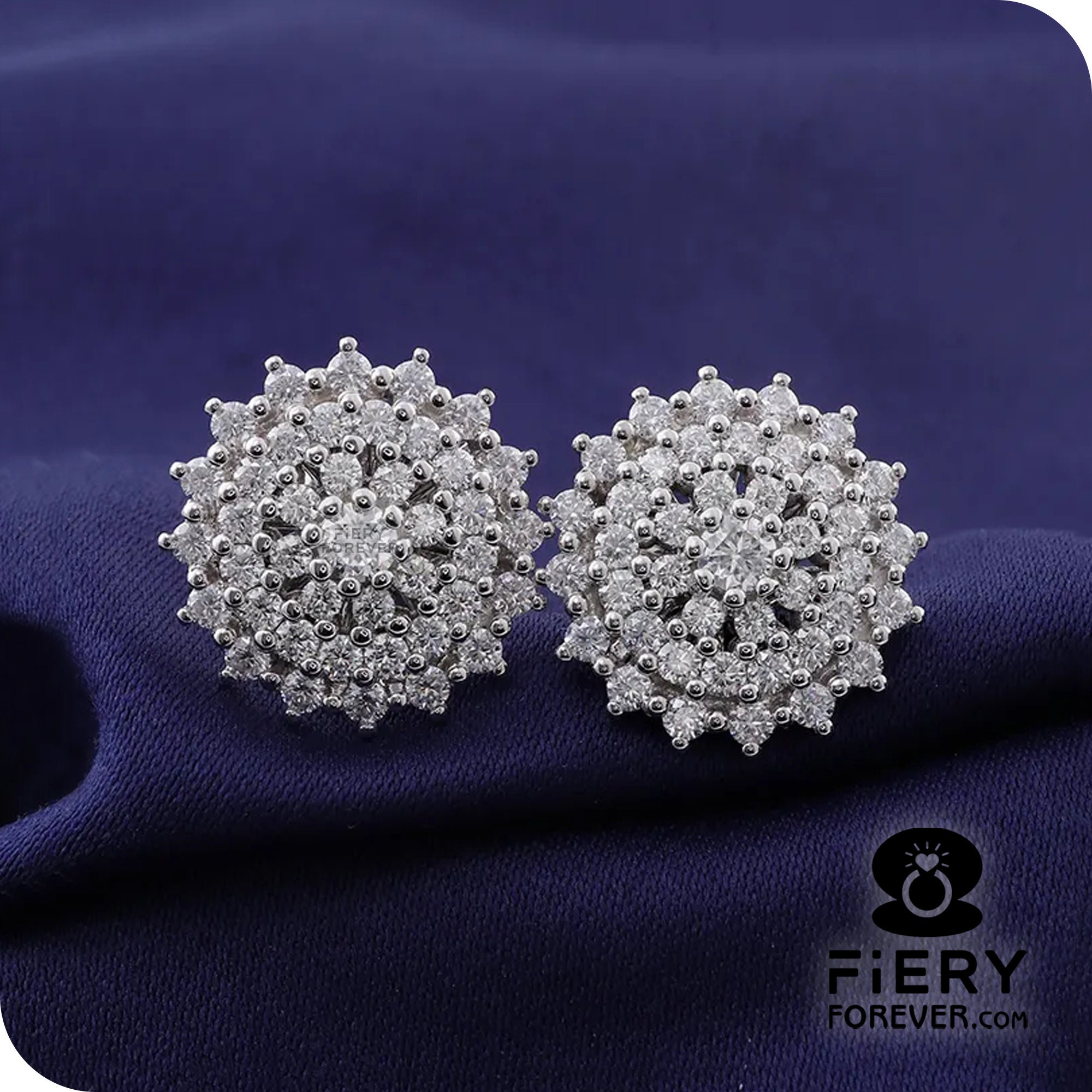 Art Deco Cluster Set Push Back Earrings, Fiery 6.5 TCW Round Brilliant Cut Moissanite Wedding Earrings, Flower Style Stud Earrings For Women