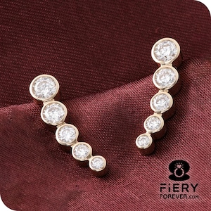Full Bezel Set Ear Crawlers Earrings, Beautiful 1.20 TCW Round Brilliant Cut Moissanite Anniversary Earrings, Ear Climber Earrings For Women