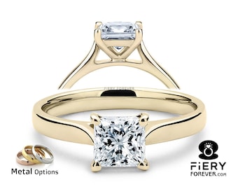 Classic Cathedral Set 1 / 2 / 3 Carat Princess Cut Moissanite Solitaire Bridal Ring, Customized Engagement Ring, Memorial Day Gift For Women