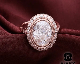 Milgrain Bezel Set Halo Wedding Ring, 2.25/ 3/ 4 Carat Old Mine Oval Cut Moissanite Engagement Ring, Antique Filigree Style Anniversary Ring