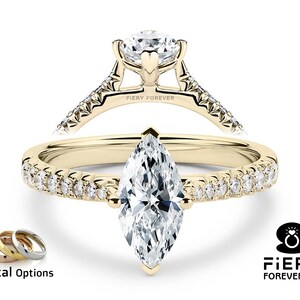 Unique Taper Band Half Eternity Moissanite Wedding Ring, Dainty 1/ 1.30/ 1.65 Carat Marquise Cut Engagement Ring, Stylish Ring Gift For Wife