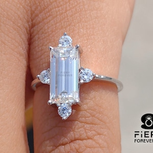Antique Cluster Set Designer Wedding Ring, Beautiful Baguette Cut Colorless Moissanite Solid Gold Engagement Ring, Valentine&#39;s Gift For Her