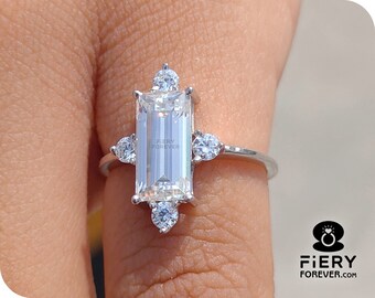 Antique Cluster Set Designer Wedding Ring, Beautiful Baguette Cut Colorless Moissanite Solid Gold Engagement Ring, Valentine's Gift For Her