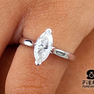 Classic 4 Prong Cathedral Set Solitaire Ring, Delicate 1/ 1.30/ 1.65 Carat Marquise Cut Moissanite Wedding Ring, Thanksgiving Gift For Women