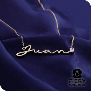 Signature Handwritten Name Necklace, Beautiful Round Brilliant Cut Moissanite Engagement Pendant With Cable Chain, Thanksgiving Gift For Mom