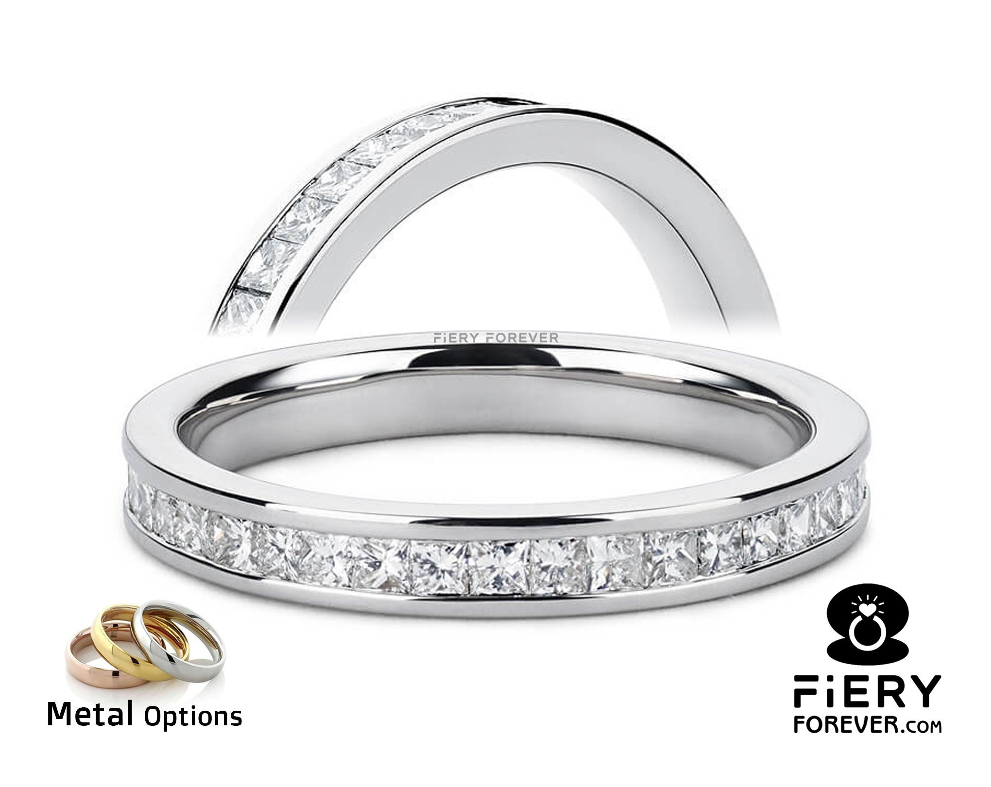Beautiful Princess Cut Moissanite Wedding Band, Antique Channel Set Full Eternity Matching Band For Anniversary Ring, Thanksgiving Gift Ring