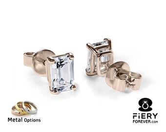 Elegant 1 / 2 / 3.20 TCW Emerald Cut Moissanite Bridal Earrings, Simple Solitaire Basket Set Push Back Style Stud Earrings For Promise Gift