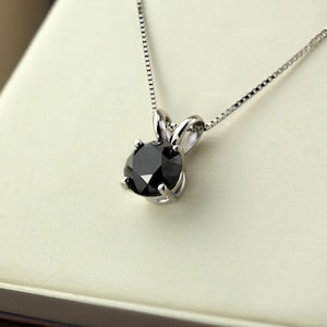 Shiny Jet Black Round Diamond Cut Moissanite Solitaire Pendant in 10K/14K/18K, Solid White/Yellow/Rose Gold and Sterling Silver For Gift