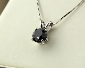 Shiny Jet Black Round Diamond Cut Moissanite Solitaire Pendant in 10K/14K/18K, Solid White/Yellow/Rose Gold and Sterling Silver For Gift