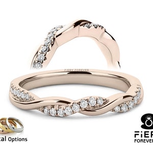 Designer Twist Shank Infinity Wedding Band, Amazing Round Brilliant Cut Colorless Moissanite Half Eternity Matching Band For Bridal Set Ring