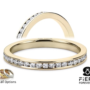 Classic Channel Set Full Eternity Band, Superb Round Cut Moissanite Engagement Ring, Stackable Matching Wedding Band, Promise Ring For Women
