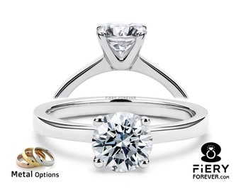 Lovely 1 / 1.5 / 2 Carat Round Cut Moissanite 4 Prong Basket Set Classic Solitaire Ring For Engagement, Daily Wear Plain Band Ring For Wifey